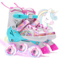 OLYSPM Kids Adjustable Quad Roller Skates with Flashing Wheels - Pink