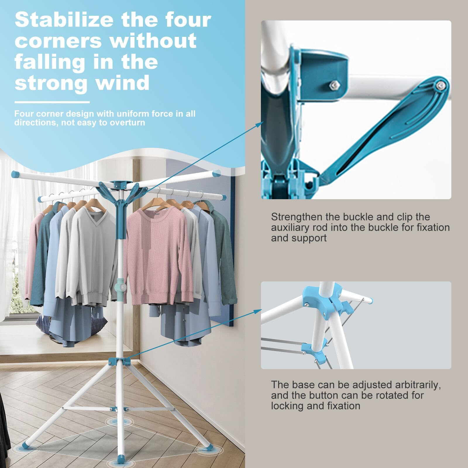 AISIR Foldable Clothes Drying Rack | 4-Arm Adjustable Laundry Airer