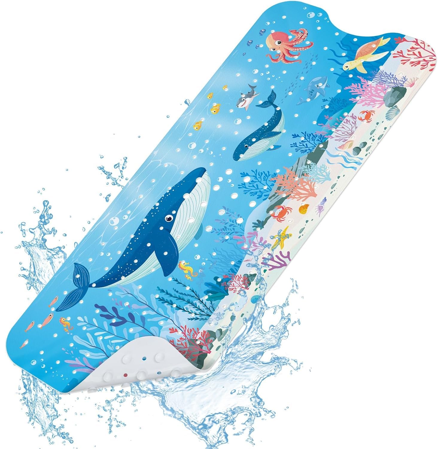 SHUCHING Blue Whale Kids Bath Mat – Extra Long 100x40cm Non-Slip PVC