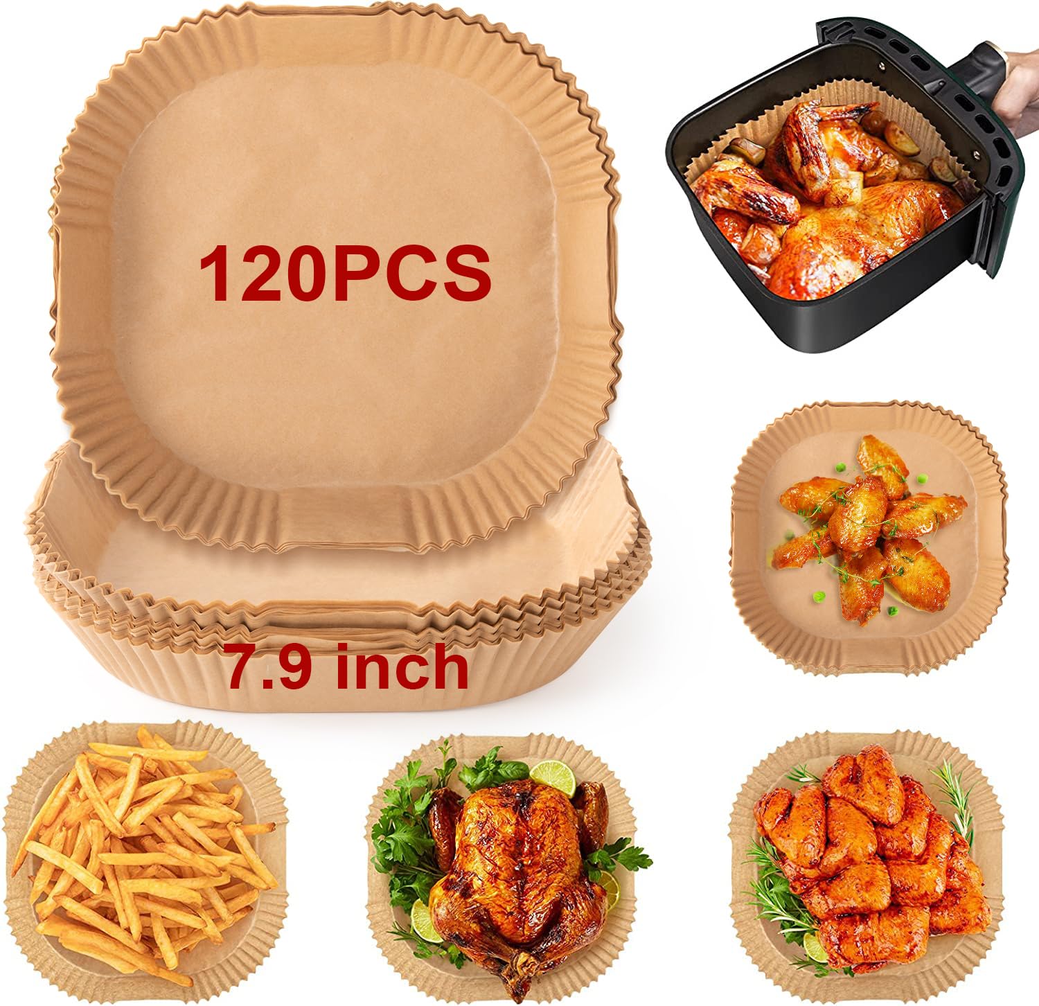 Deseboo Air Fryer Disposable Liners – 120 PCS Non-Stick Paper for 5-8L