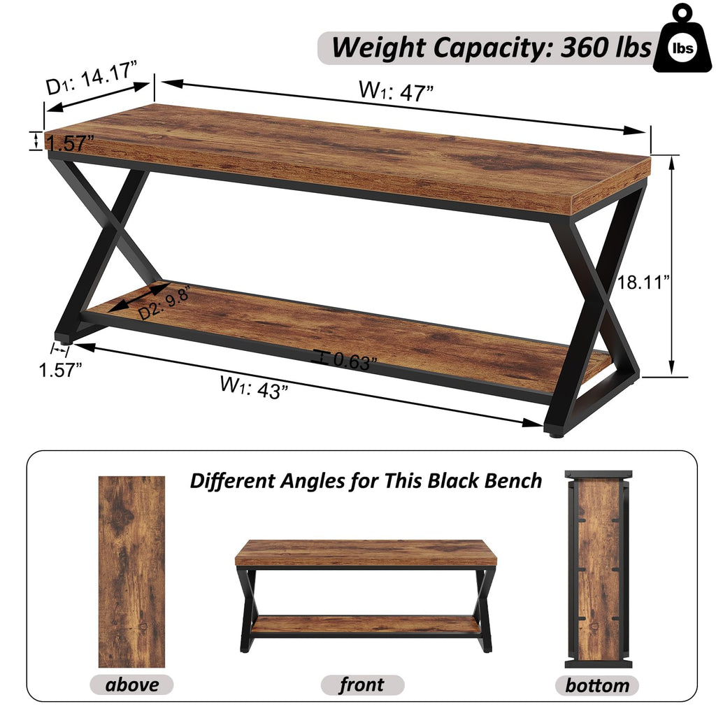 IBF Shoe Storage Bench Entryway shoe Benches for Hallway 120cm Rustic Brown - image 2