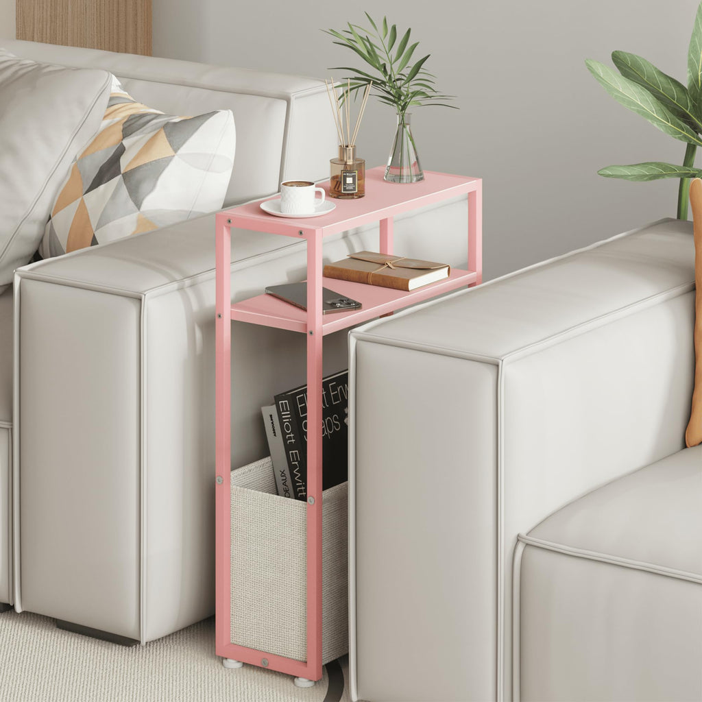 JERX Narrow Side Table with Fabric Basket, End Table for Small Spaces, Slim Side Table with Magazine Rack for Living Room Office Bedroom and Bathroom - image 3