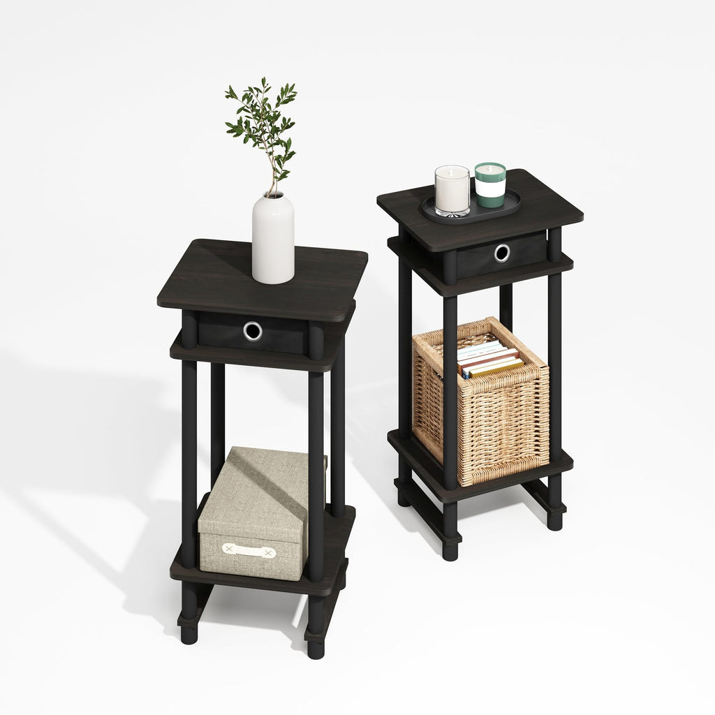 Furinno MODERN Side Table Set of 2, 3-Tier End Table with Storage Bin, Open Shelf Night Stand, Bedside Table, for Living Room, Bedroom, Black Espresso - image 2