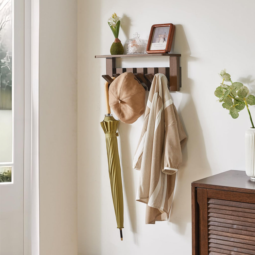YMYNY Piano Key Coat Hooks Wall Mounted with Shelf, Walnut, HWS008H-2 - image 5