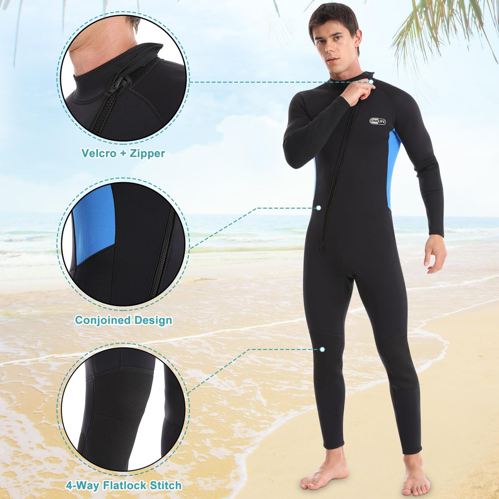 Gimilife Men's 3mm Neoprene Full Length Wetsuit for Diving & Surfing