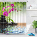 LB Zen Spa Shower Curtain – Purple Orchid & Bamboo Waterproof Fabric