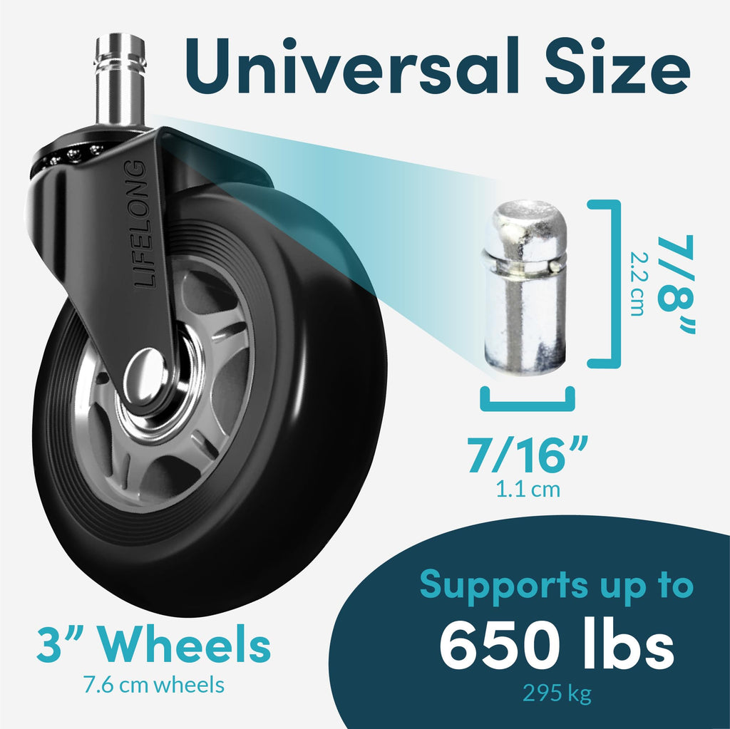 Jolof Store Office Chair Wheels - Heavy Duty Rubber Casters, Set of 5