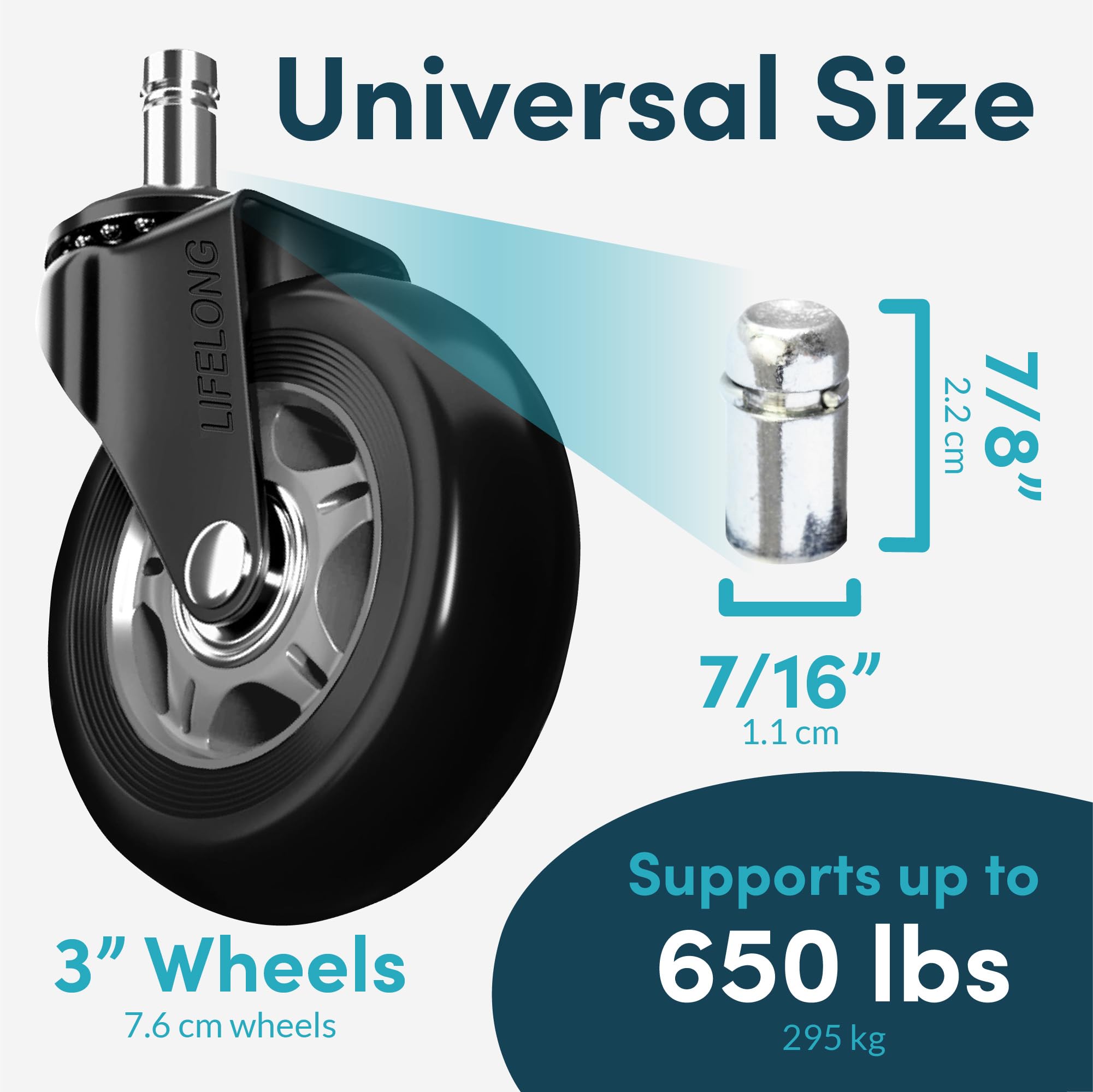 Jolof Store Office Chair Wheels - Heavy Duty Rubber Casters, Set of 5