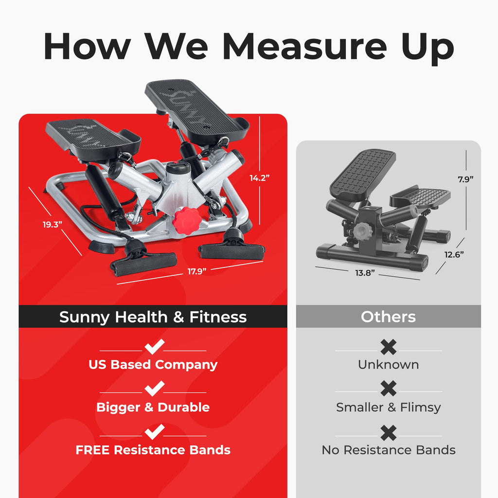 Sunny Health & Fitness Advanced Twist Stepper with Resistance Bands - Grey
