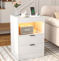 Yusong LED Nightstand with Charging Station | Modern 2-Drawer Side Table