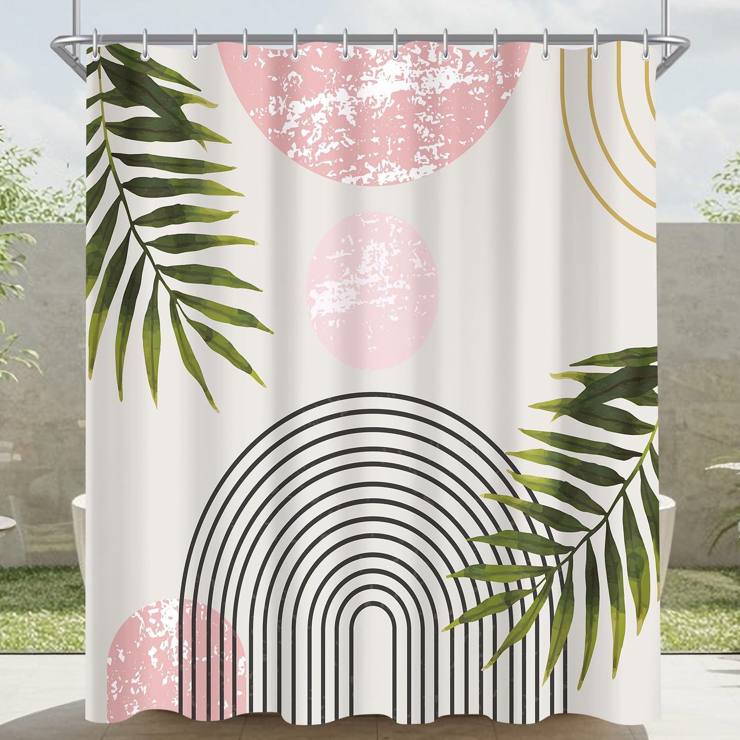 Lerores Pink Leaves Shower Curtain | 120x200cm Anti-Mould Polyester