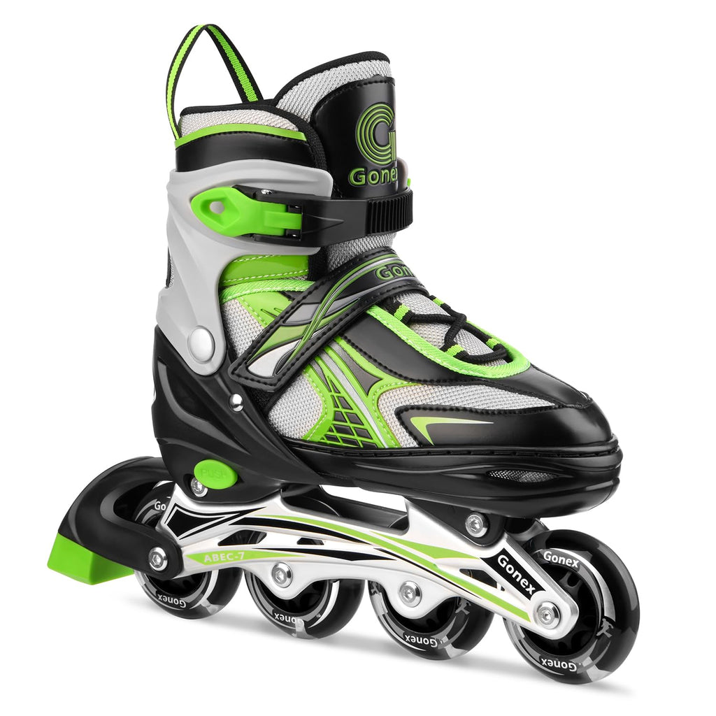 Gonex Adjustable Inline Skates for Kids - 8 LED Flashing Wheels, Green