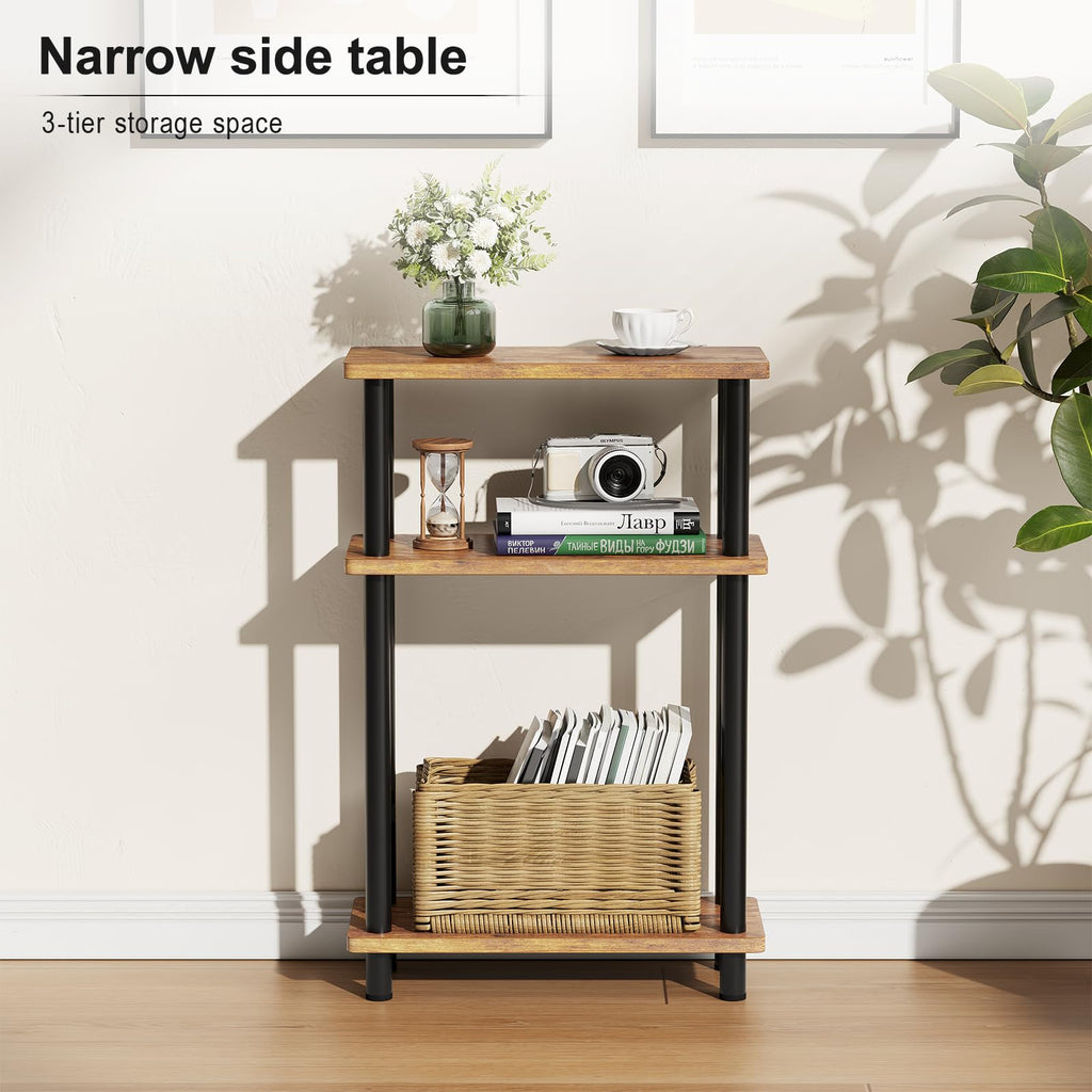 APICIZON Narrow Side Table | 3-Tier Slim End Table with Magazine Rack