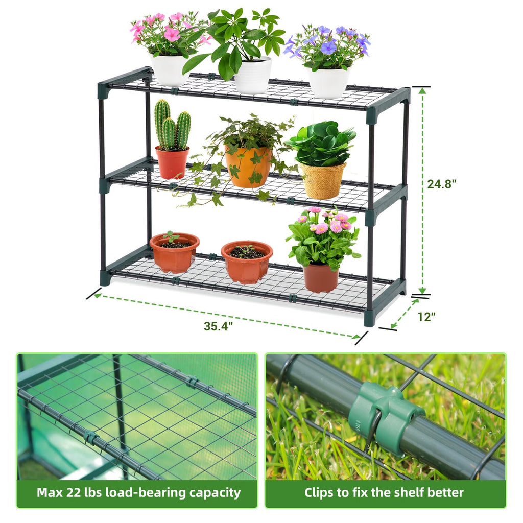 Ohuhu Lean-to Greenhouse with 3-Tier Shelving | Portable Walk-in PE Cover