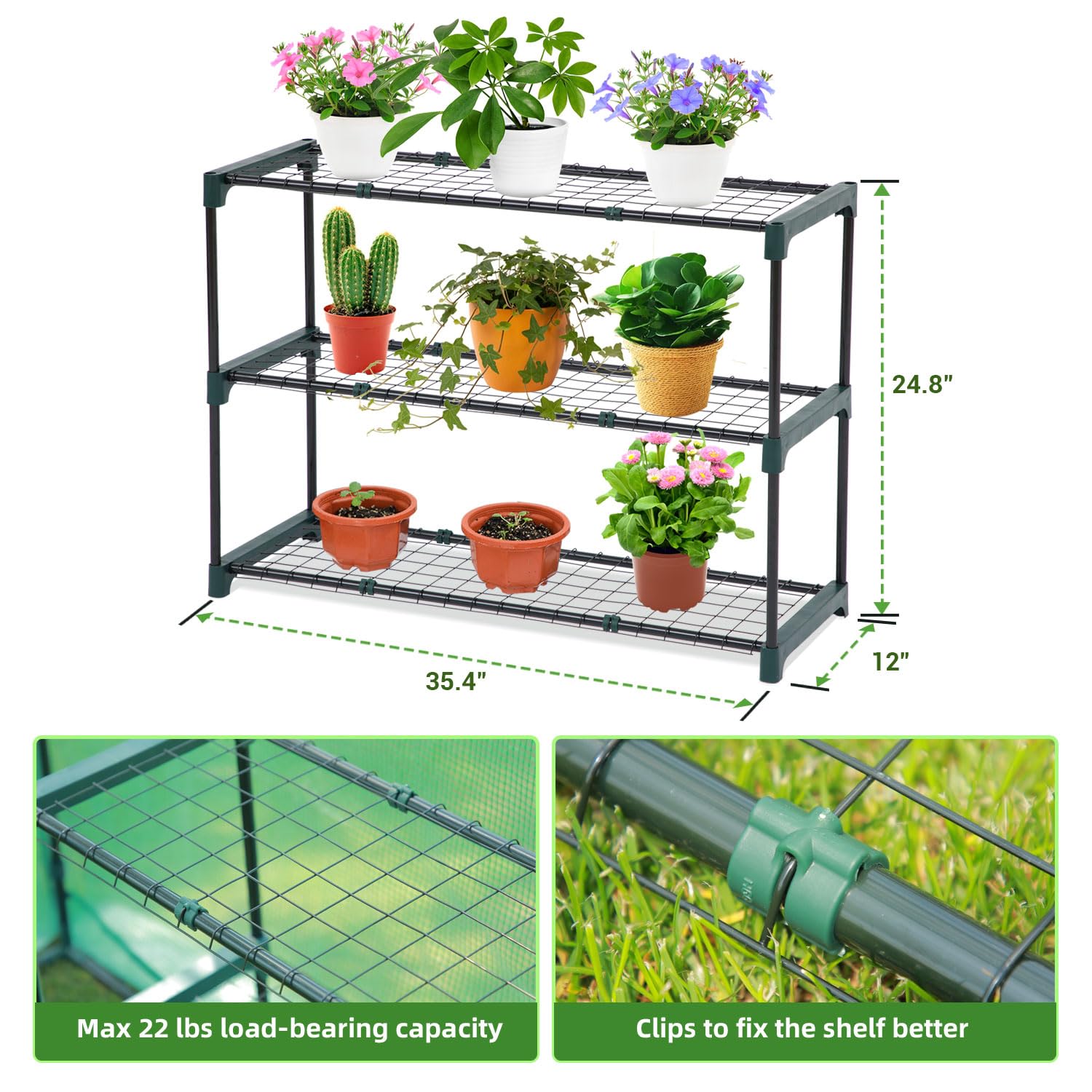 Ohuhu Lean-to Greenhouse with 3-Tier Shelving | Portable Walk-in PE Cover