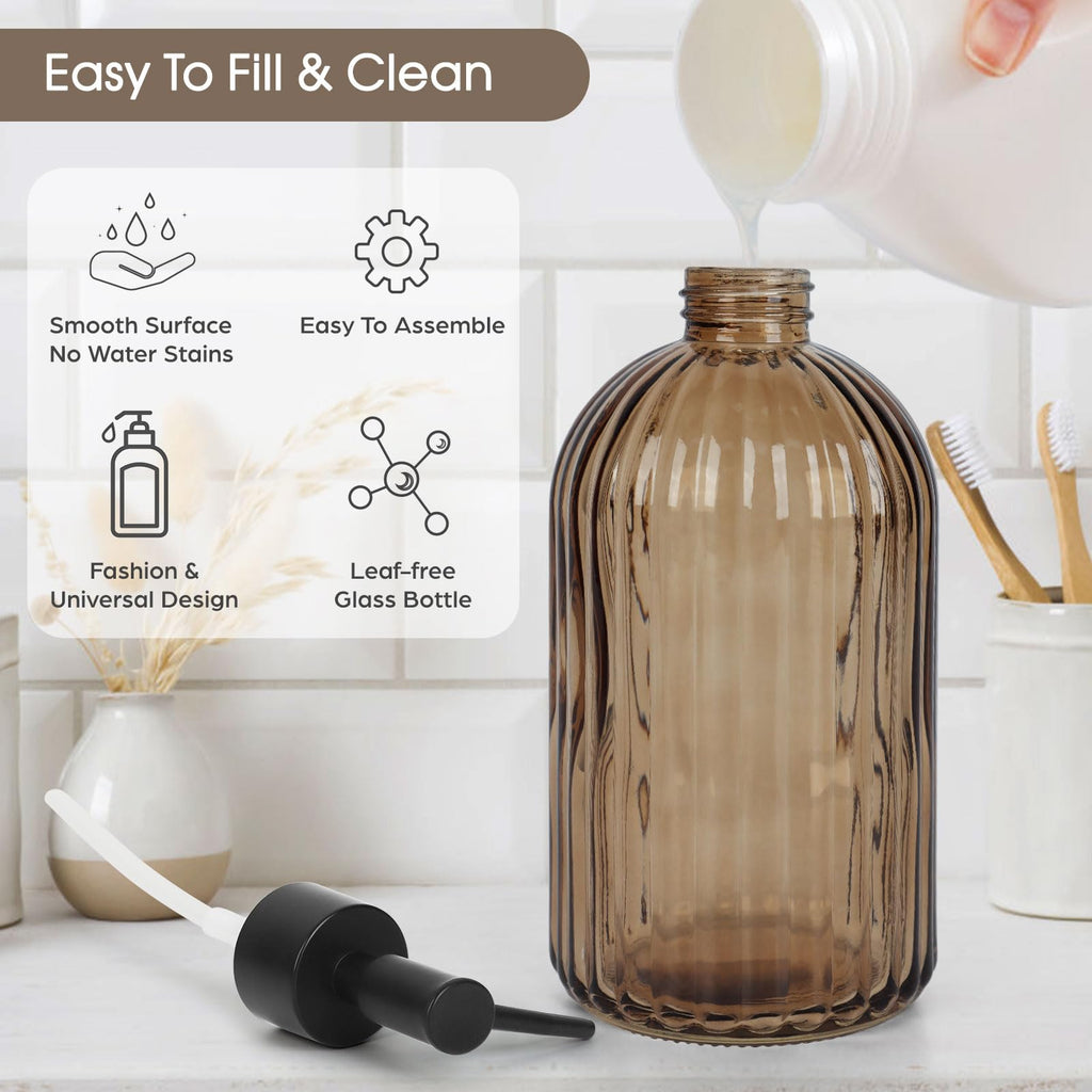 Topsky Glass Soap Dispenser with Black Rustproof Plastic Pump, 400ml Amber - image 2