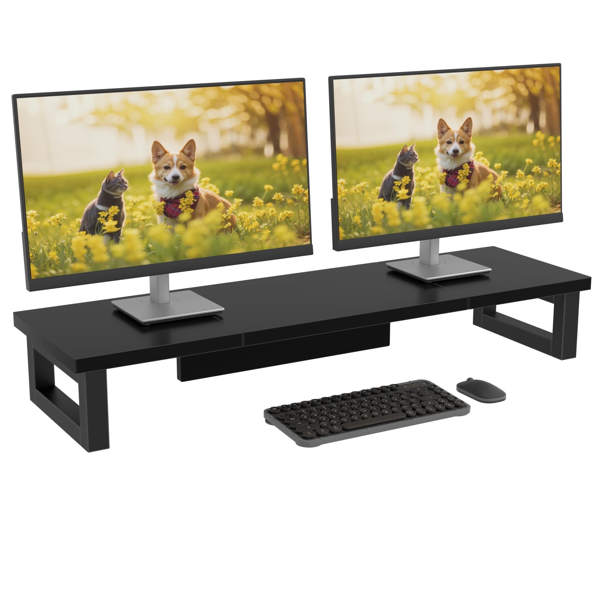 OYRREU Dual Monitor Stand – 91x26cm Desktop Riser & Organizer, Black