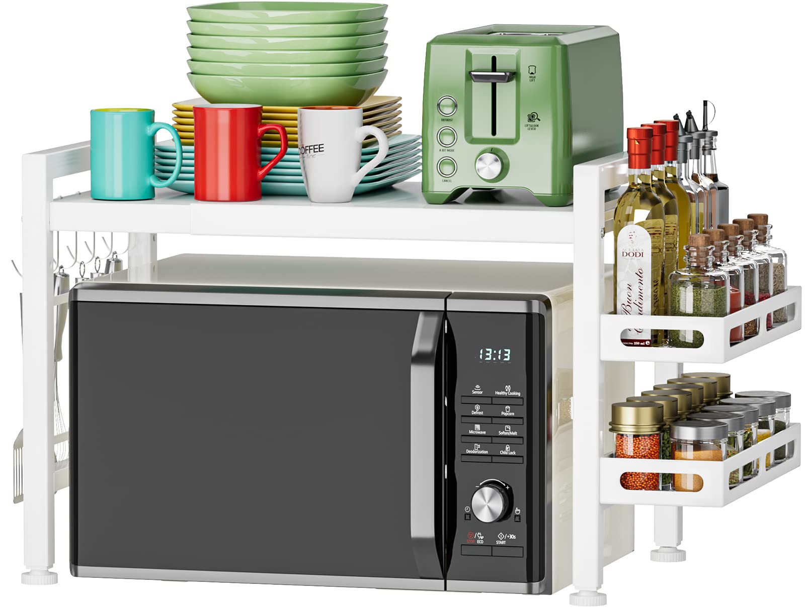 EKNITEY Expandable Microwave Shelf Stand | 2-Tier Countertop Kitchen Rack