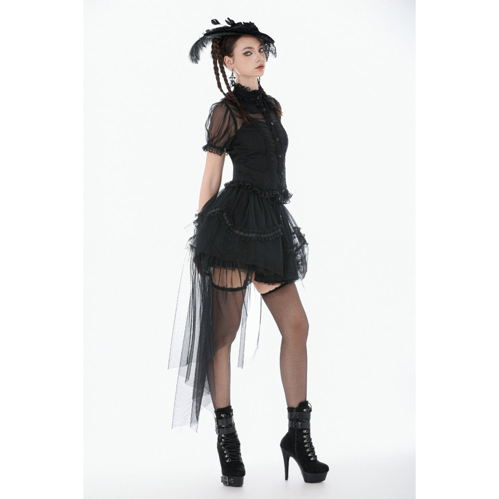 Dark in Love Gothic Black Sheer Mesh Tailed Petticoat Skirt