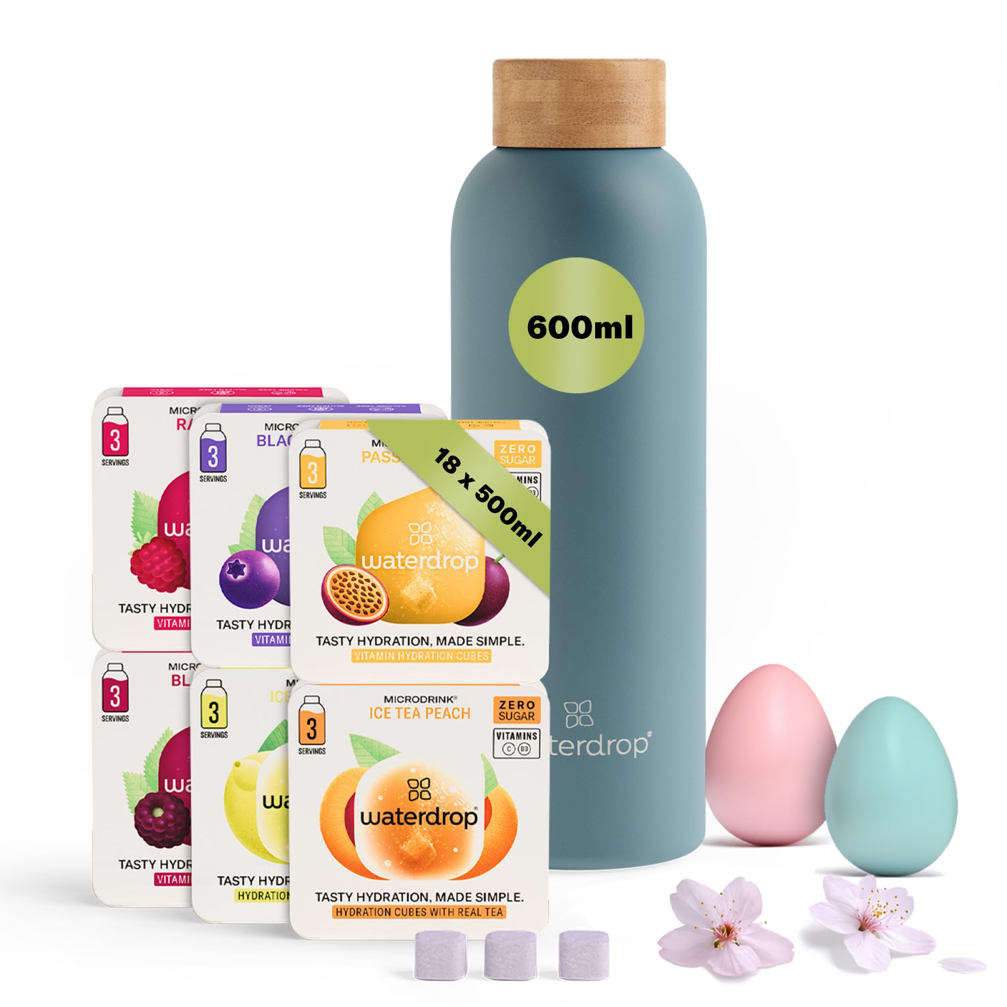 Waterdrop Easter Gift Set - 600ml Stainless Steel Bottle & 18 Microdrinks