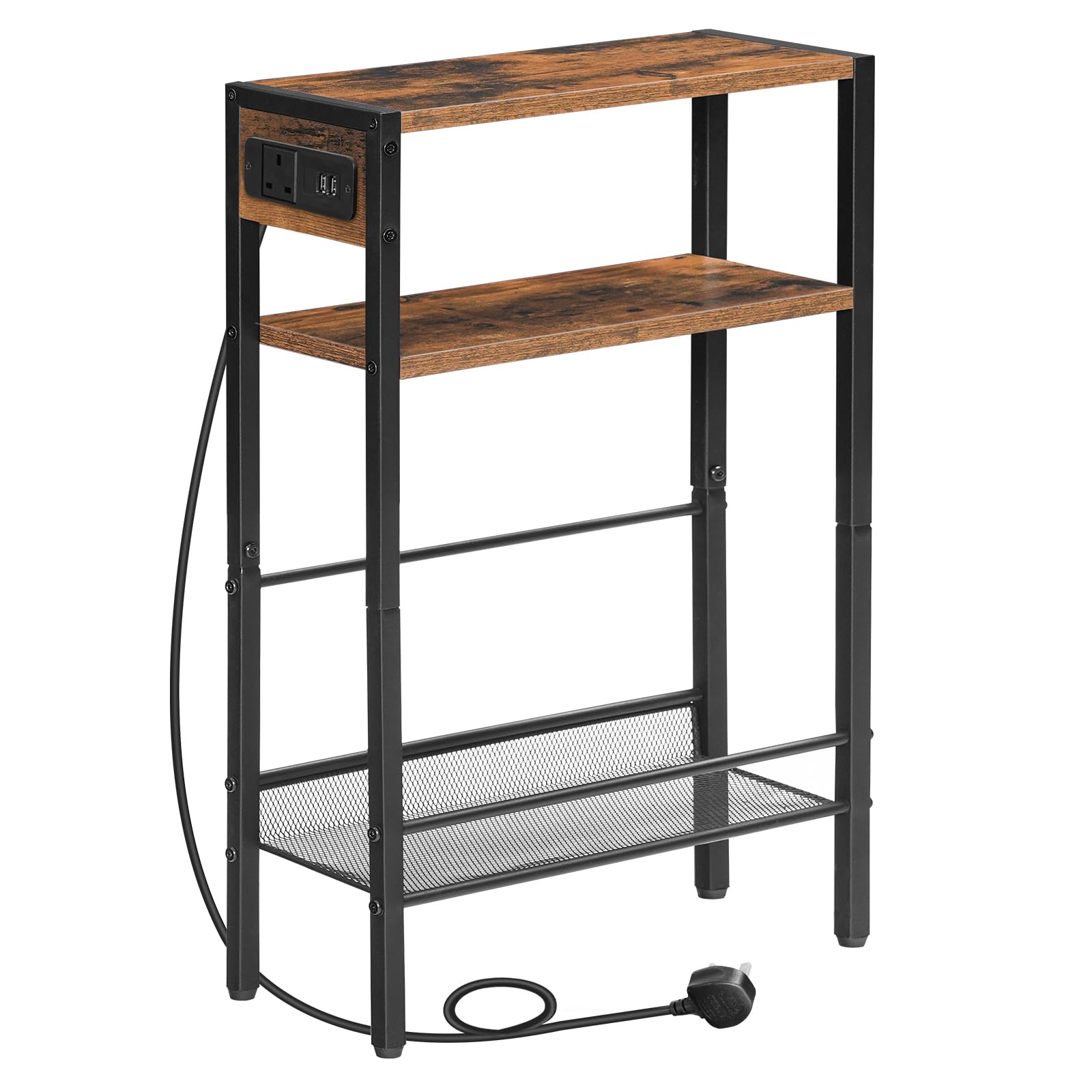 HOOBRO Slim Side Table with Charging Station | 3-Tier Narrow End Table