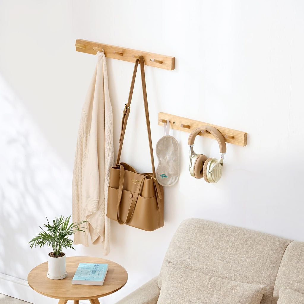 Wooden Coat Rack Wall Mounted, 30cm Hickory Wood Floating Jackets Hooks - image 4