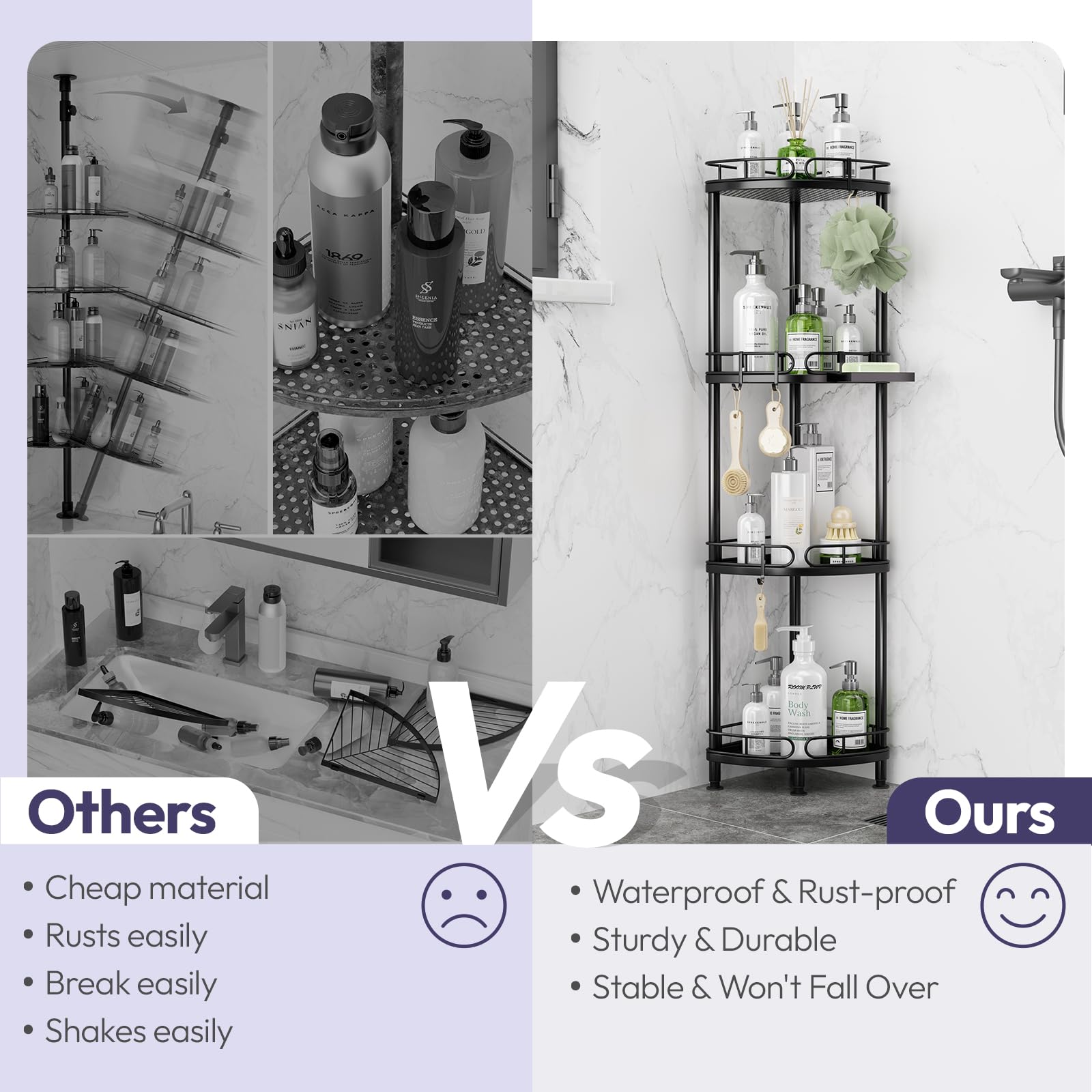 SWTYMIKI Corner Shower Caddy – 4 Tier Stainless Steel Standing Organizer