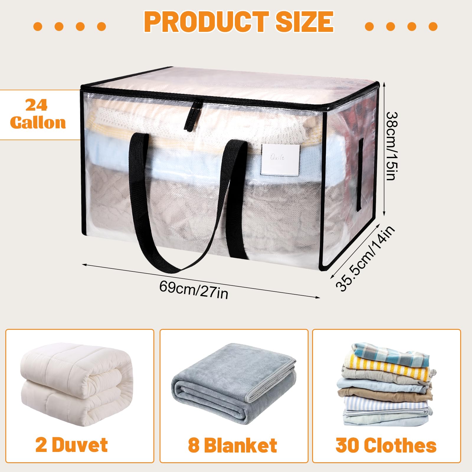 Yafe 7-Pack Large 91L Transparent Storage Bags for Moving & Clothes