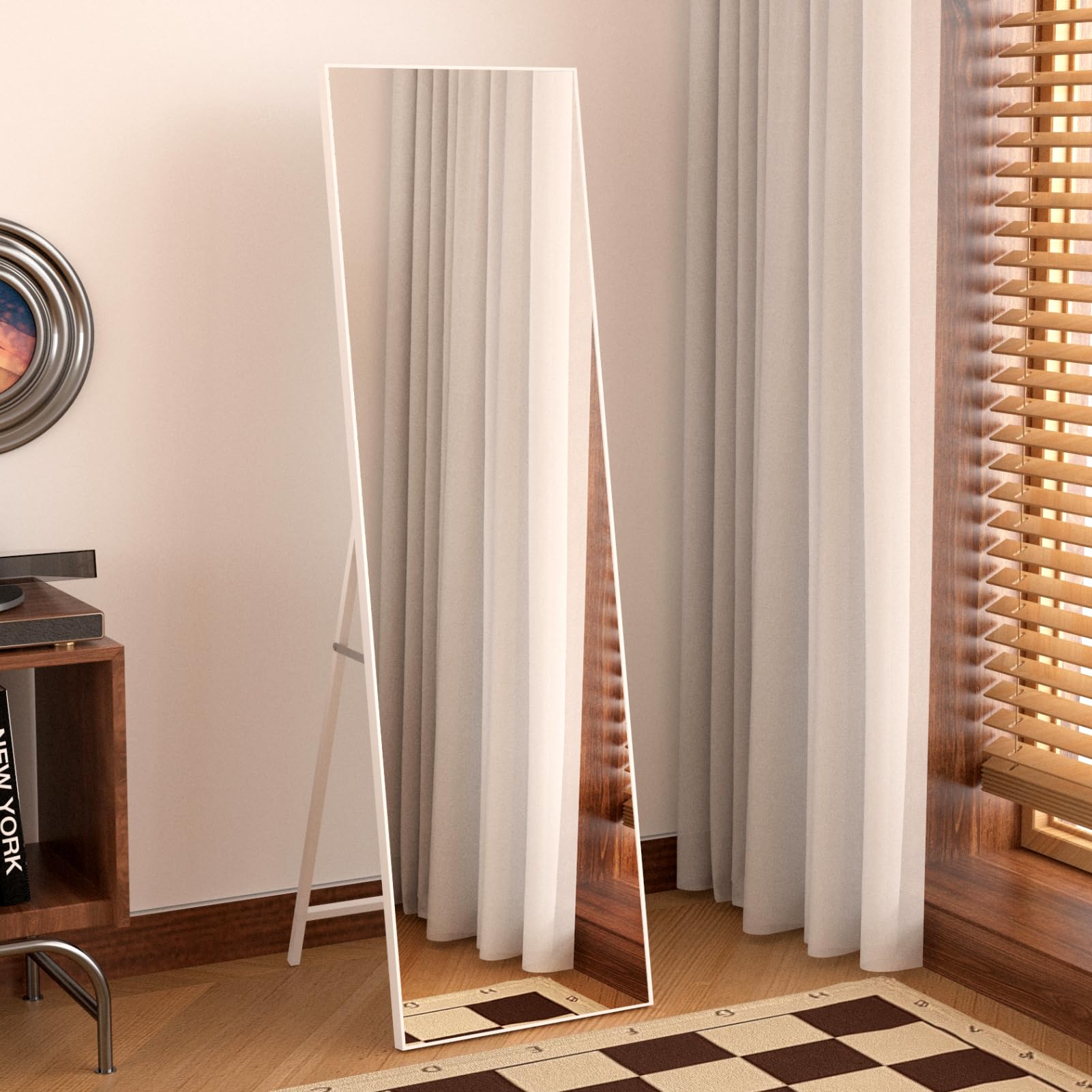 Hoikwo Full Length Mirror – 55x16 Standing or Wall Mounted White Frame