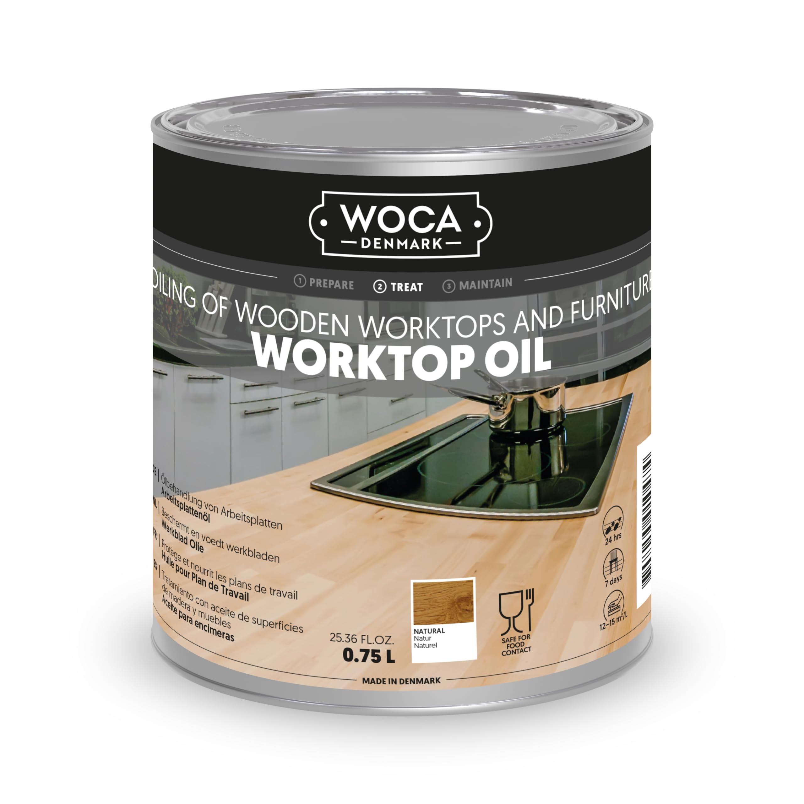 WOCA Denmark Worktop Oil Natural - Food Safe Wood Finish, 750ml