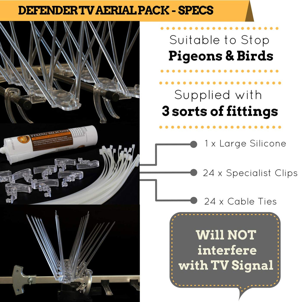 Defender Bird Spikes TV Aerial Pack - 3m Pigeon Deterrent with Glue