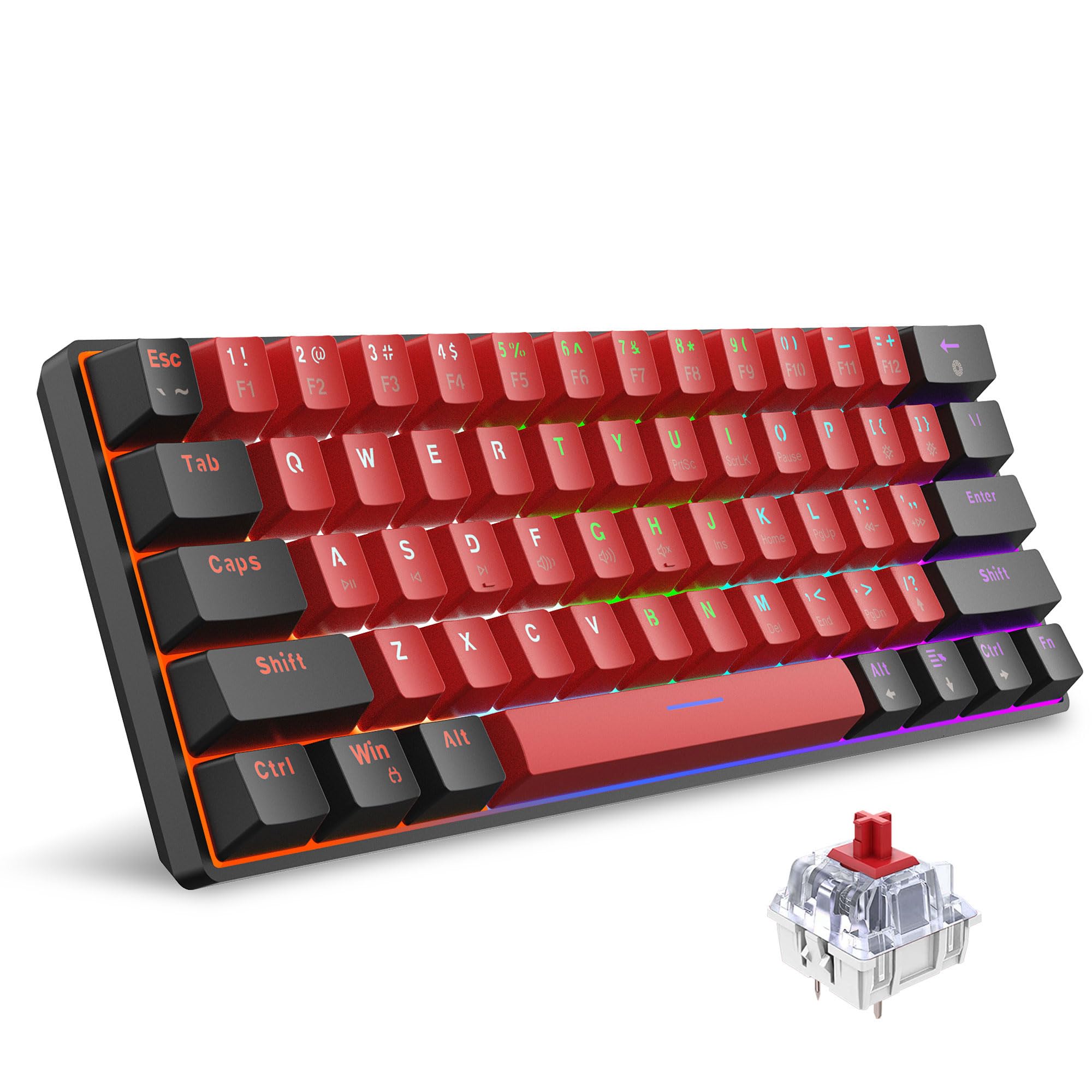 Snpurdiri 60% Mechanical Gaming Keyboard | RGB Backlit Red Switches