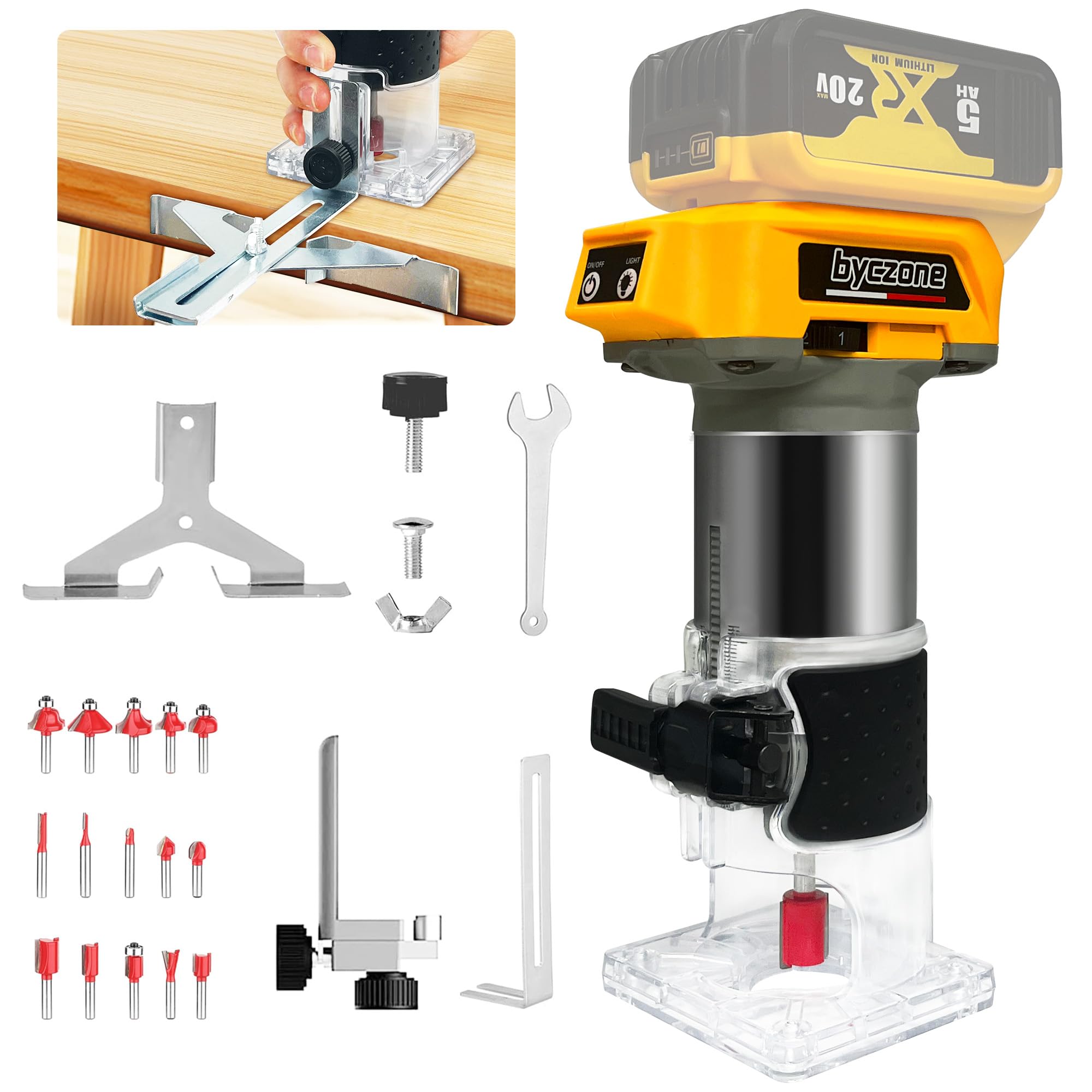 Cordless Wood Router for Dewalt 20V - 6 Speed Brushless Tool