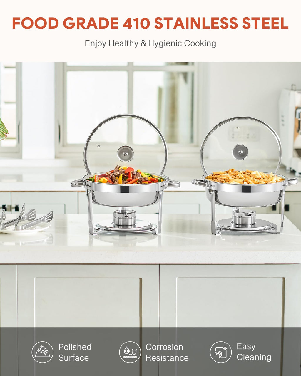 WILPREP 2-Pack Round Chafing Dish Buffet Set | 5.5L Stainless Steel Chafers