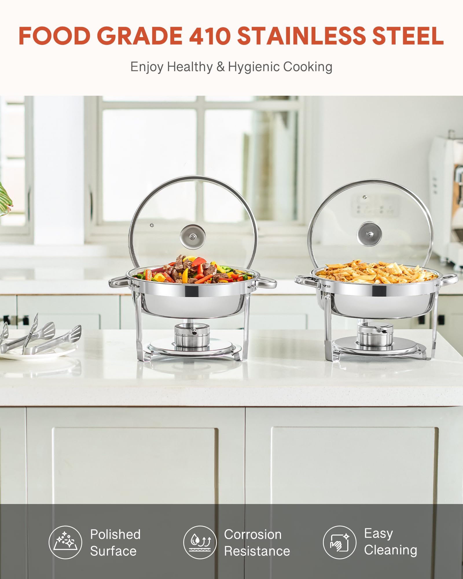 WILPREP 2-Pack Round Chafing Dish Buffet Set | 5.5L Stainless Steel Chafers