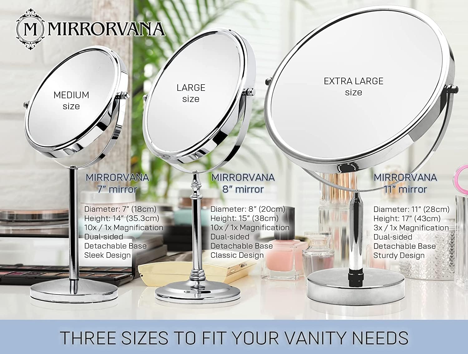 Mirrorvana XXLarge 3X Magnifying Makeup Mirror | Double Sided Vanity Stand