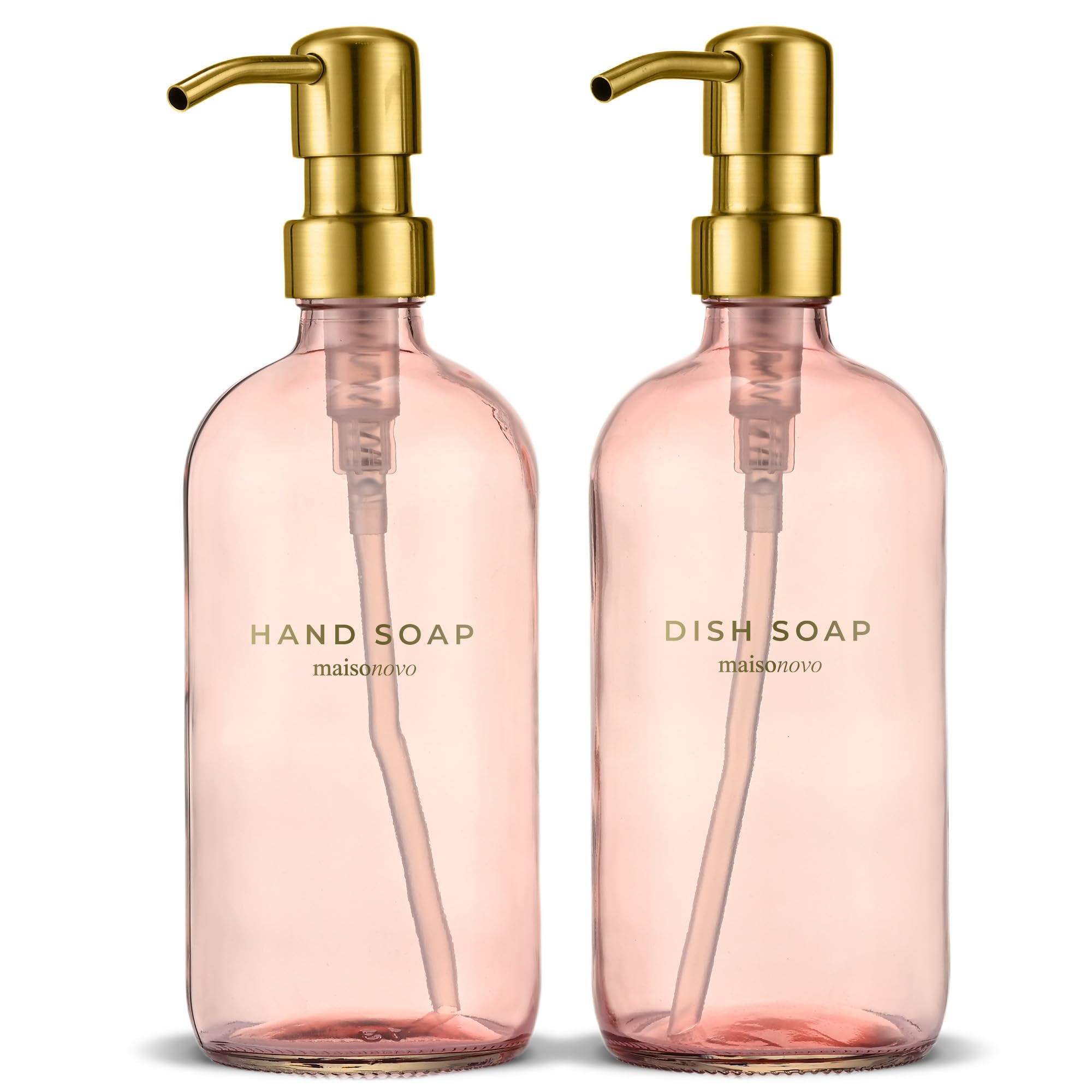 MaisoNovo Pink Soap Dispenser Set - 2-Piece 500ml Gold Pump Bottles