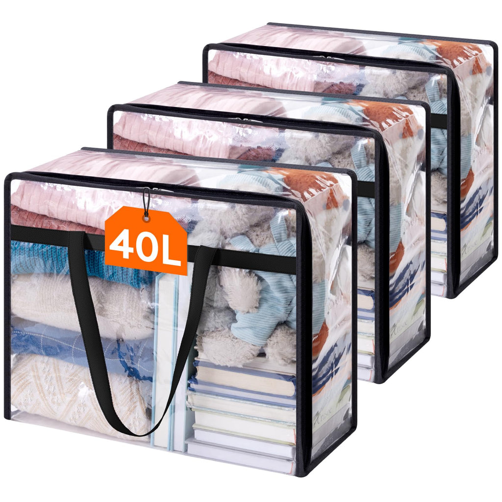 Lifewit 3 Pack Clear Storage Bags, 40L Plastic Clothes Storage Bags