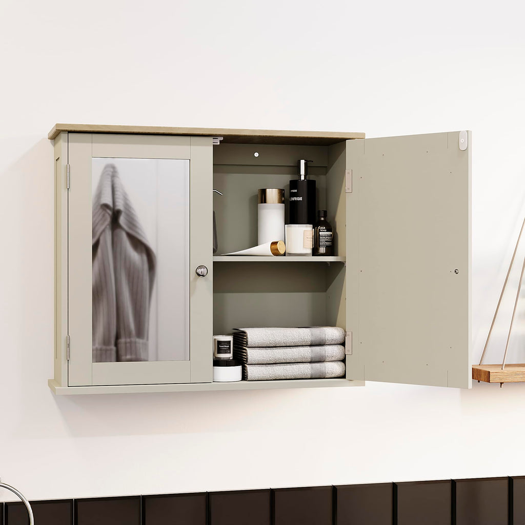 Bath Vida Priano Mirrored Bathroom Cabinet - Grey & Oak Wall Cupboard