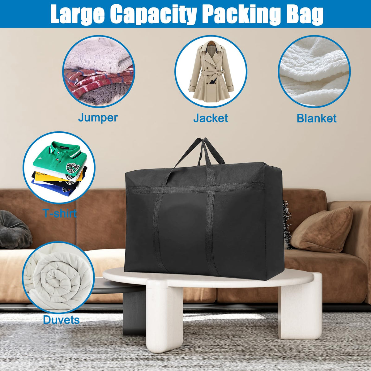 IETWATE 2PCS Large Storage Bags with Zips, 180L Moving Bags Extra Large Strong, Waterproof Clothes Storage Bag - image 5