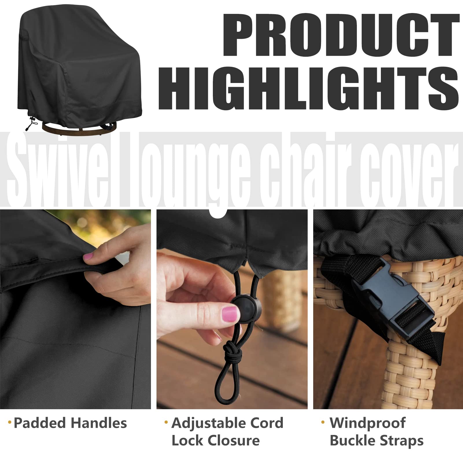Jolof Store Swivel Lounge Chair Cover - 4 Pack Waterproof 420D Patio Cover