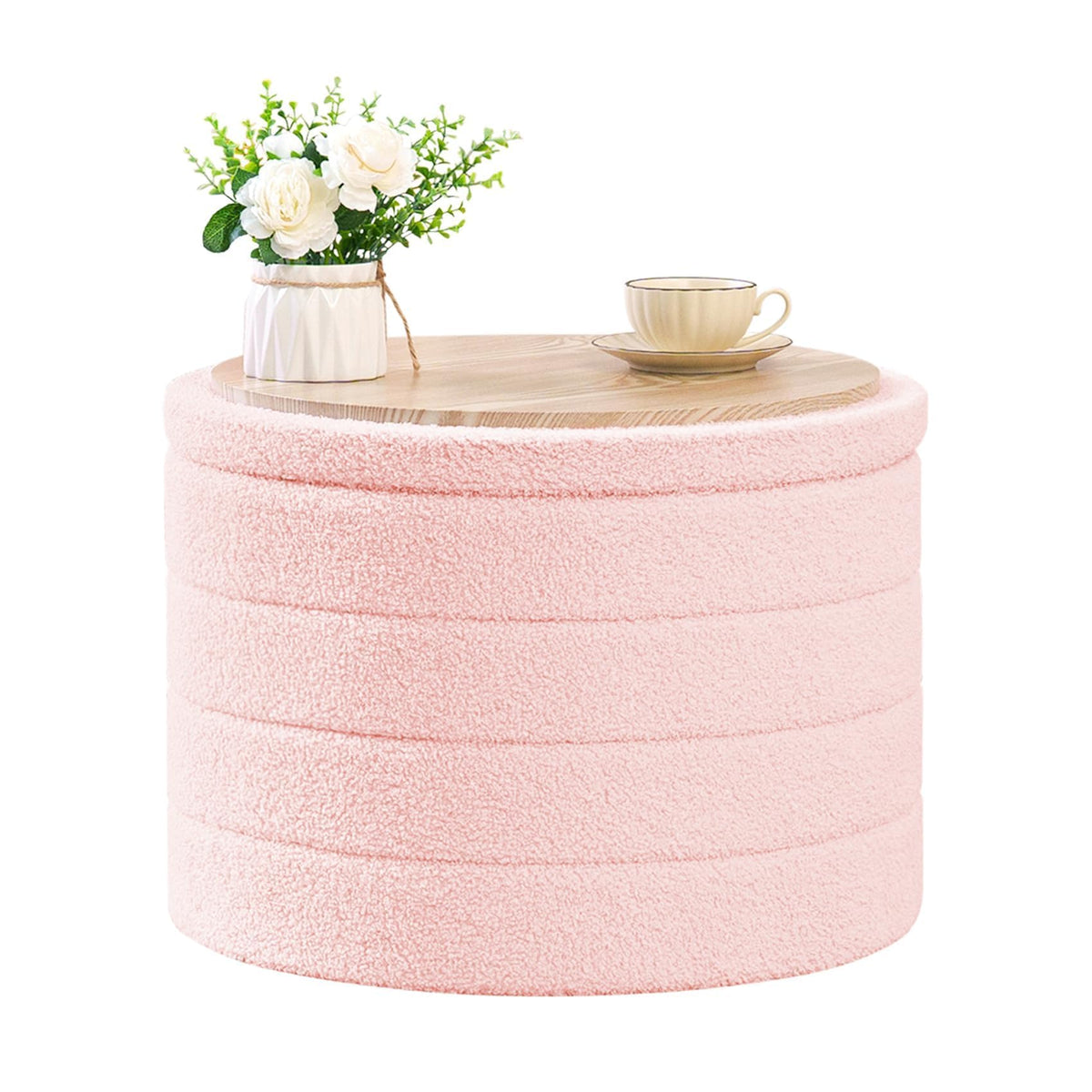 Bonlife Extra Large Folding Round Ottoman with Storage,Boucle Ottoman Stool, Footstool Seat Coffee Table,Toy Box Storage,Footrest Stool for Living - image 1