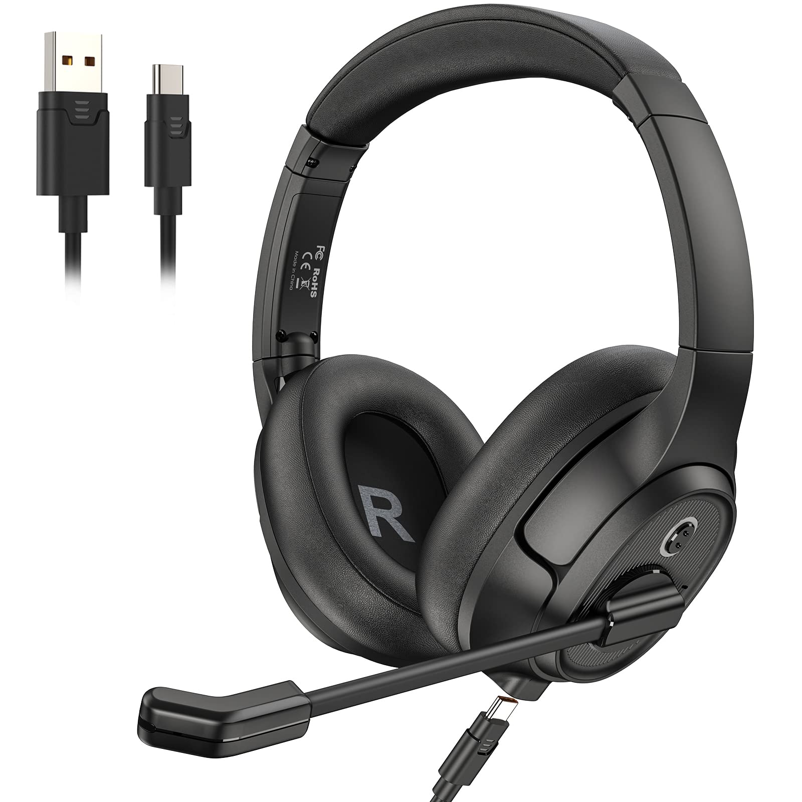 EKSA H2 USB Headset – Noise Canceling Over-Ear PC Headphones with Mic