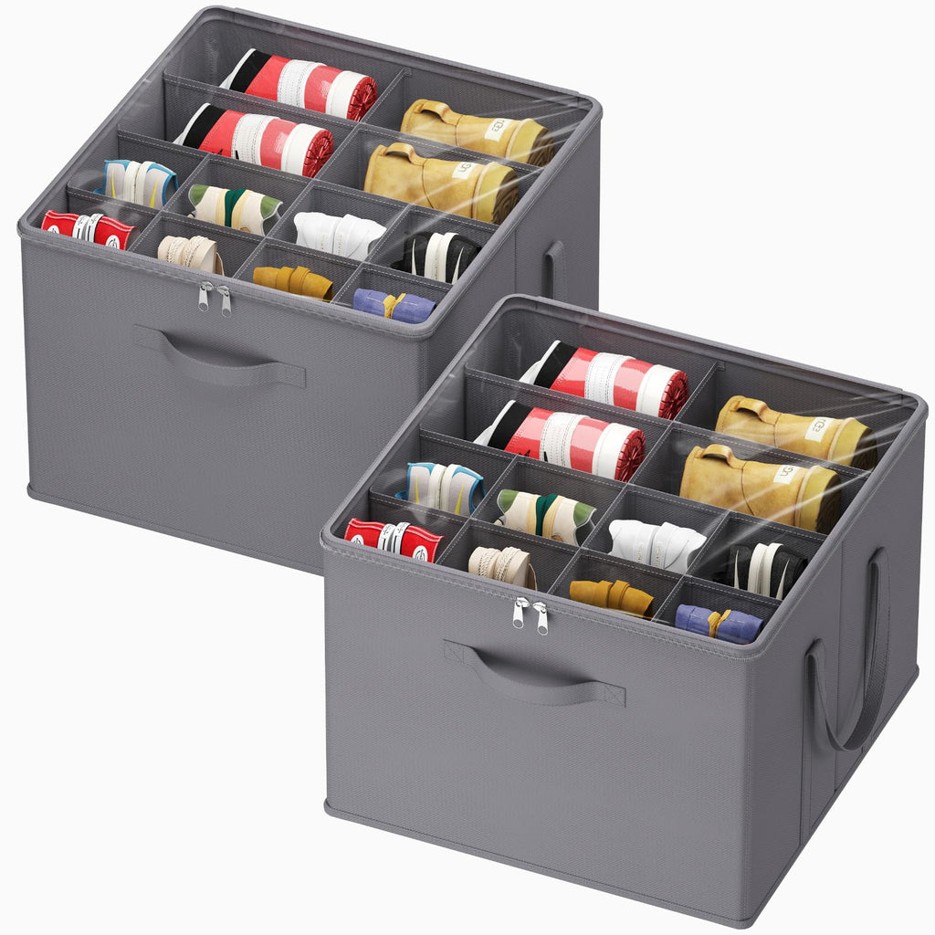 Lifewit Shoe Storage Organizer for Closet | Foldable 16-Pair Bin, 2 Pack