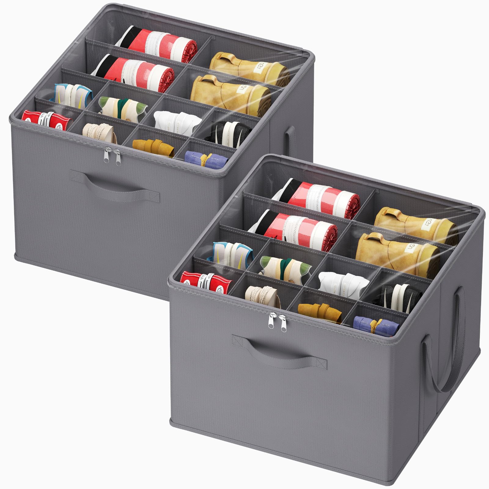 Lifewit Shoe Storage Organizer for Closet | Foldable 16-Pair Bin, 2 Pack