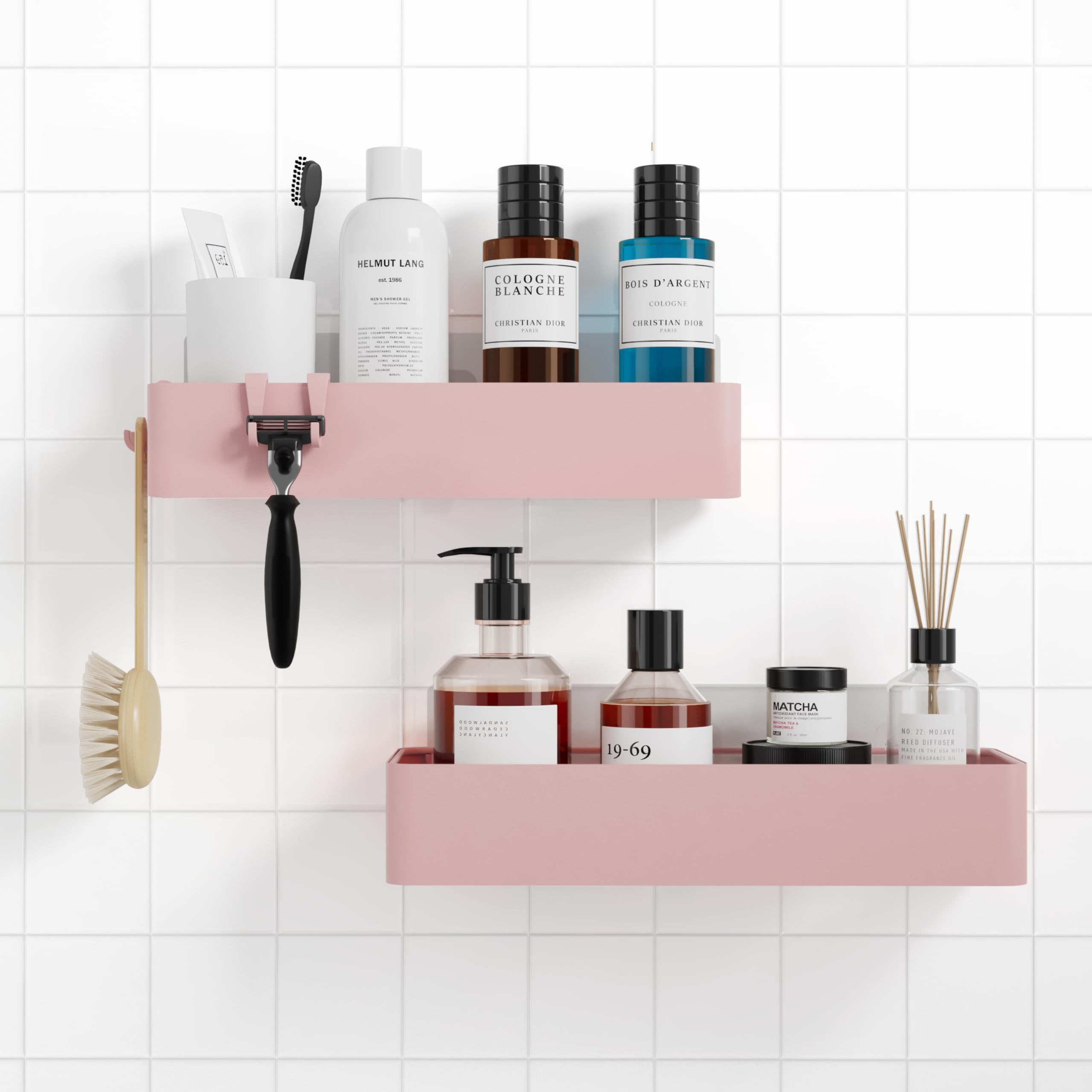 Kitsure 2-Pack Rustproof Shower Caddy | Drill-Free Bathroom Shelves, Pink