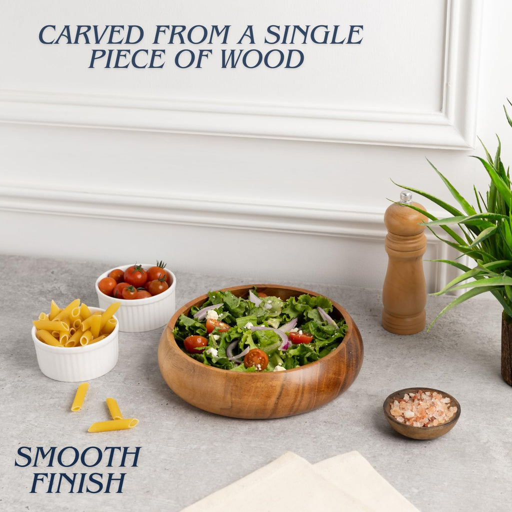 Lavaux Designs Acacia Wood Bowls - Set of 4 Jointless Salad & Pasta Bowls