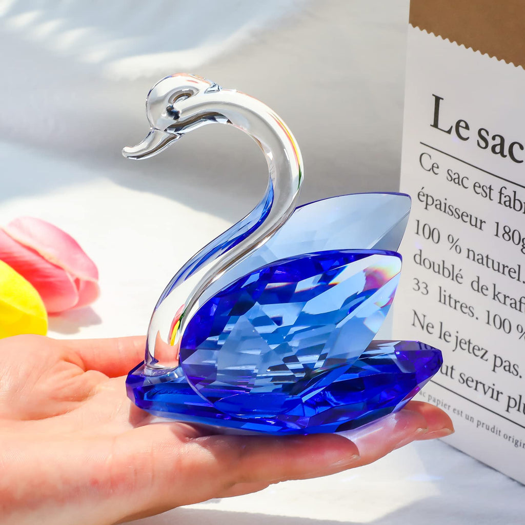 Jolof Store Crystal Swan Figurines | 45th Sapphire Anniversary Glass Gift
