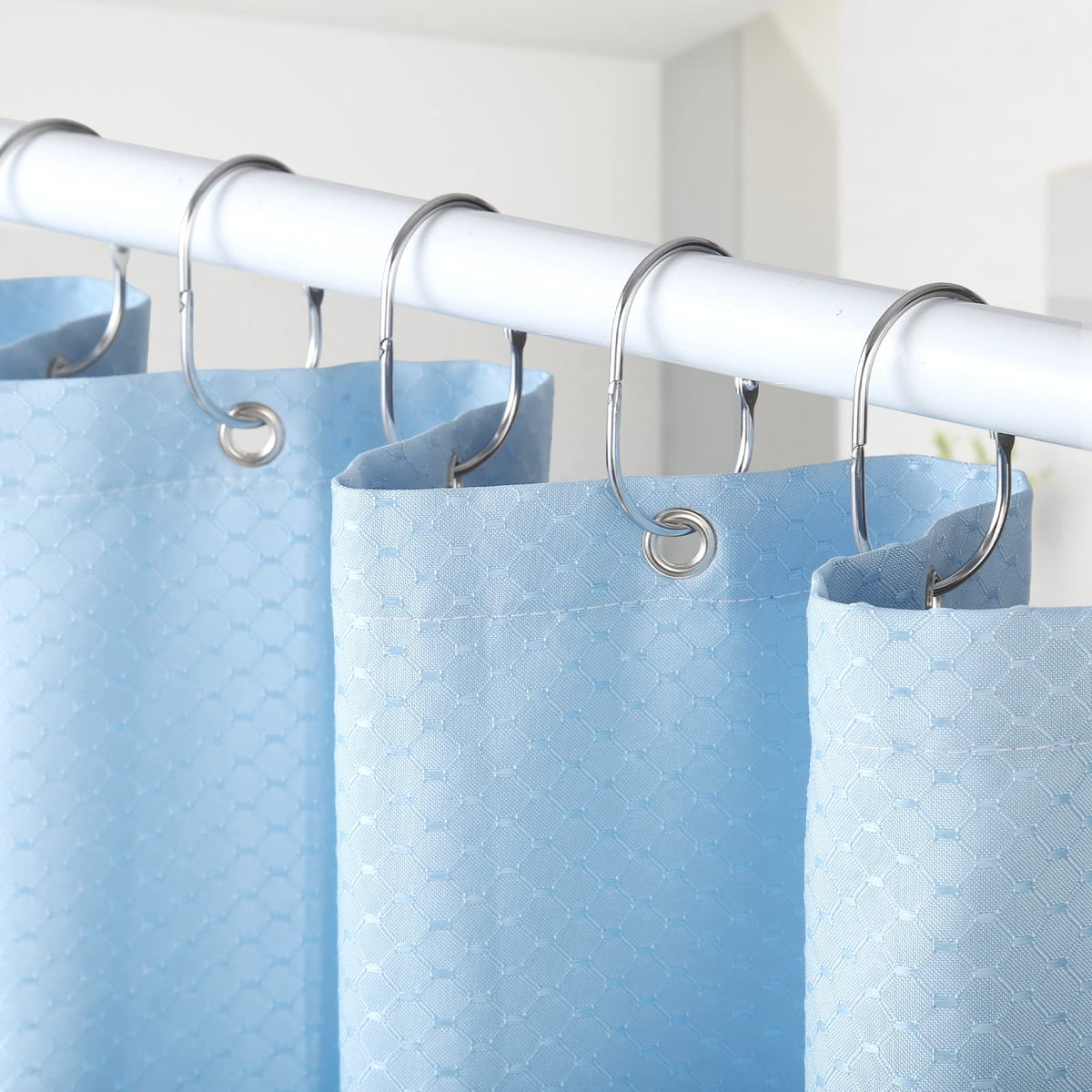 Goowin Shower Curtain Hooks, 12 Pcs Shower Curtain Rings Rust Proof Metal Oval Rings Clasp Closed Shower Curtain Rings for Bathroom Shower Rods - image 2