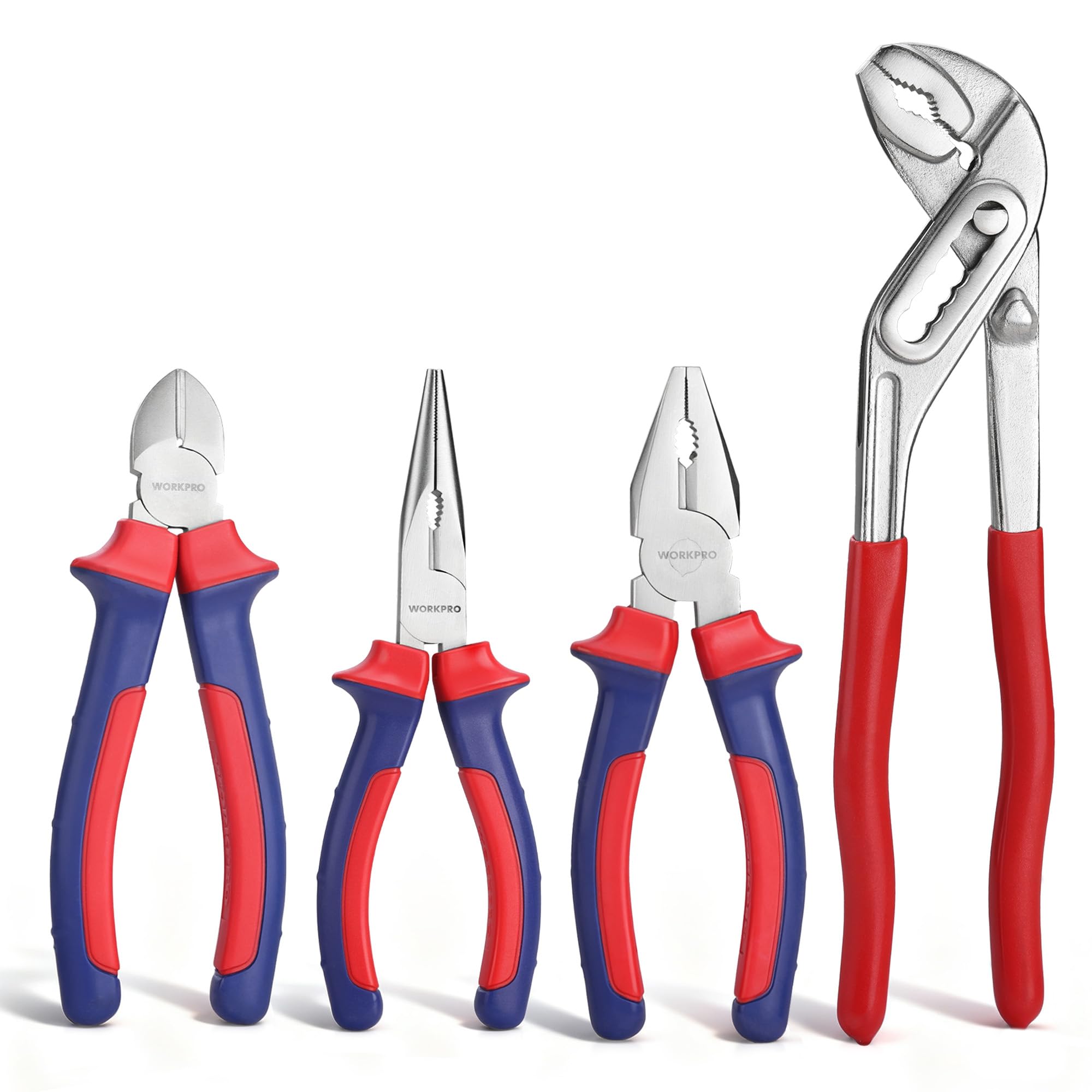 WORKPRO 4-Piece Pliers Set – Water Pump, Long Nose & Side Cutter Tools